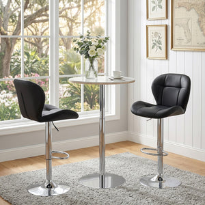 English Elm Set of 2 Adjustable Tufted Pu Barstools with Chrome Base for Kitchen or Pub W3875P382613