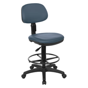 OSP Home Furnishings Sculptured Ergonomic Drafting Chair with Vinyl Upholstery for Studio and Lab Workspaces Dillon Blue DC517V-R105