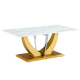 English Elm Coffee Table.Modern Minimalist Tempered Glass With Sticker Desktop ,Golden Mdf Legs and Stainless Steel Decorative Columns. Lightweight and Easy To Move. Ct-907