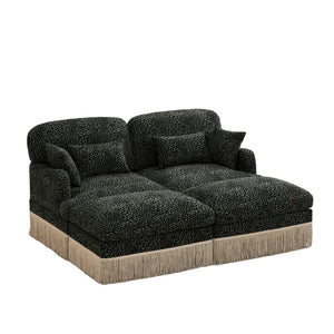 English Elm Comfy Chenille Leopard Print Loveseat with Tassel Trim and Movable Ottoman Modules Green W5656S00030