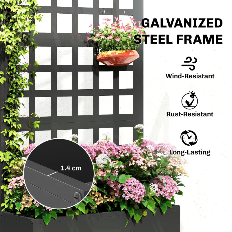 English Elm Planter Box with Built-in Trellis Galvanized Steel Raised Garden Bed Matte Black Outdoor T3971P476156