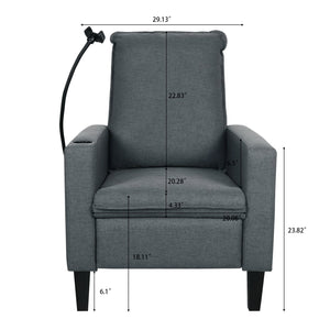 English Elm Recliner Chair with Phone Holder Cup Storage Push Back Fabric Seat for Living Room Grey W680131614