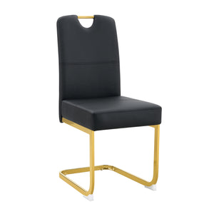 English Elm Modern Cantilever Gold Frame Pu Leather Dining Chairs Glam Set of Four Black W3875P372986