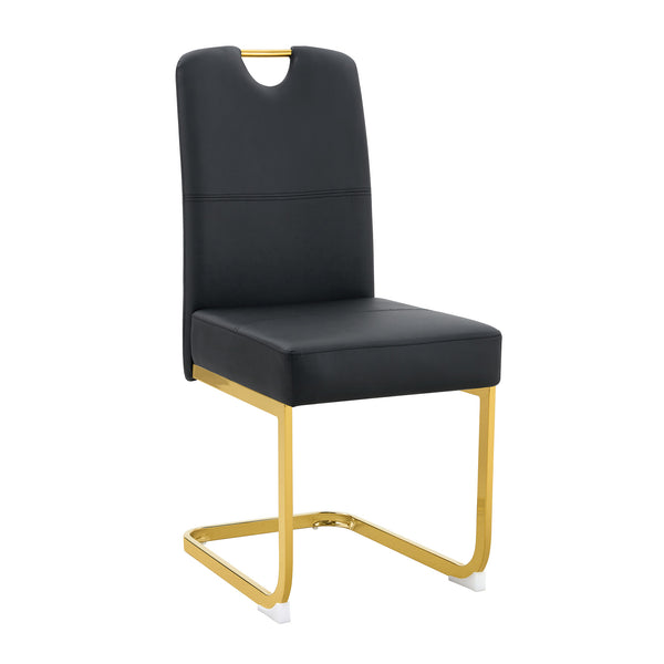 English Elm Modern Cantilever Gold Frame Pu Leather Dining Chairs Glam Set of Four Black W3875P372986