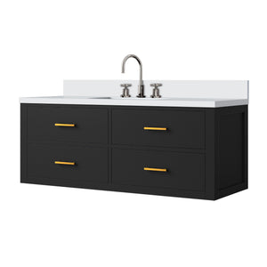 English Elm Black 48" Single Bath Vanity with White Quartz Top, Solid Wood Frame, Soft-Close Drawers & Chrome Faucet Set B2731P257996