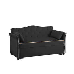 English Elm Black Velvet Sleeper Sofa Bed Convertible Velvet Futon with Foam Seat, Solid Wood Frame, Compact Design W588P246470
