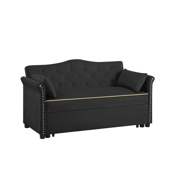 English Elm Black Velvet Sleeper Sofa Bed Convertible Velvet Futon with Foam Seat, Solid Wood Frame, Compact Design W588P246470