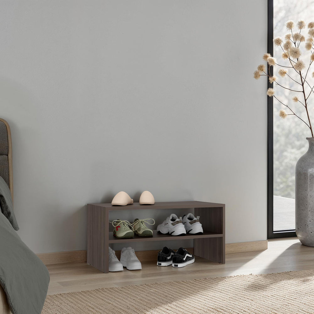 English Elm Silpa Three Tier Open Shoe Organizer Engineered Wood Minimalist Entryway Storage Grey B200P374504