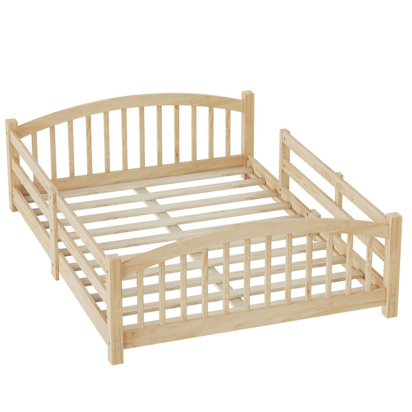 English Elm Full Montessori Pine Wood Floor Bed with Safety Rails Low Profile Kids Room Frame Natural N733P400299N