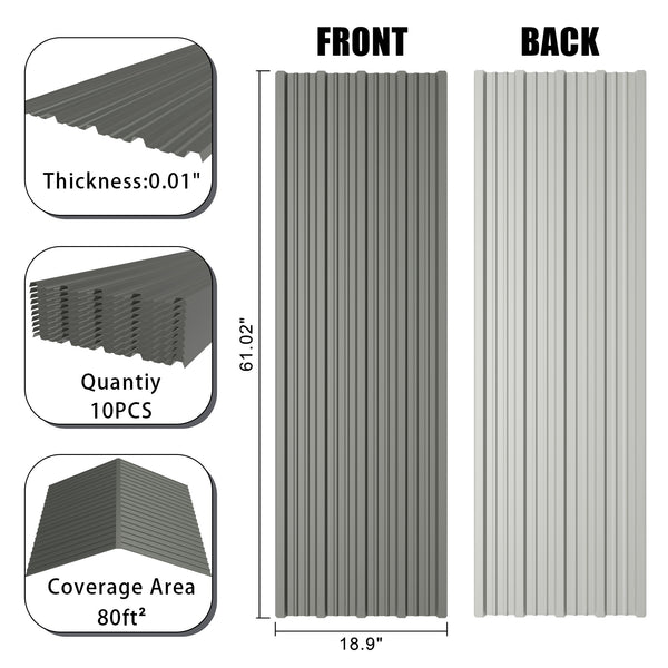 English Elm 10 Galvanized Steel Corrugated Roof Panels Weatherproof Pergola Shed Patio Cover W3213P431197
