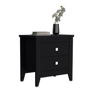 English Elm Nightstand with Two Drawers and Sturdy Four-Leg Frame, Superior Top, Compact 26.62" W Surface Black 27.95 L x 20.86 W x 6.69 H B097133114
