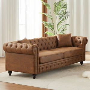English Elm Fx Chesterfield Sofa Hand Tufted Tech Fabric Three Seat Living Room Couch Brown W1926S00107