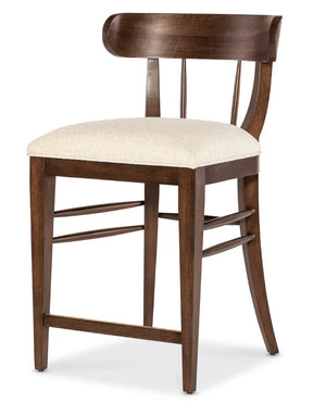 Hooker Furniture Archives Counter Stool With Curate Wheat Upholstery, Walnut Curved Back, Performance Fabric Trimmed Elegance 6123-75350-89