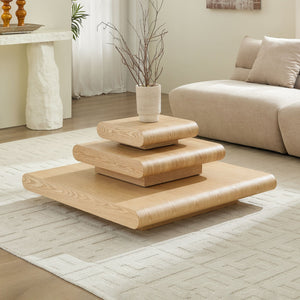 English Elm 3-piece Modular Mdf Coffee Table Sculptural Stacking Design for Modern Living Rooms W2582P451418