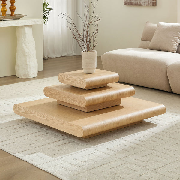 English Elm 3-piece Modular Mdf Coffee Table Sculptural Stacking Design for Modern Living Rooms W2582P451418