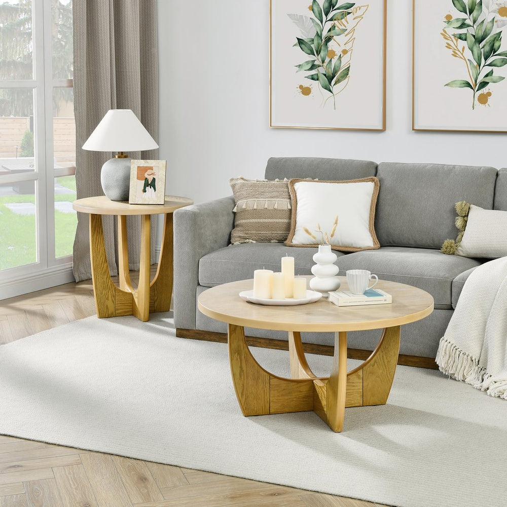 English Elm 25" Mid Century Modern Round End Table - Oak MDF Side Table, Sturdy 130lb Top, Stylish Nightstand W1801P195684
