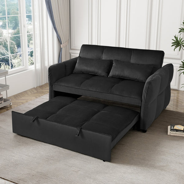 English Elm 3-in-1 Convertible Pull Out Sofa Bed Velvet Upholstered Recliner for Small Spaces Black W2941P370580