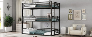 English Elm Twin Metal Triple Bunk Bed With Safety Guardrails - Heavy-Duty, Noise-Reduced Design In Black Finish P1 W1580S00142-GIGA