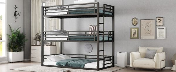 English Elm Twin Metal Triple Bunk Bed With Safety Guardrails - Heavy-Duty, Noise-Reduced Design In Black Finish P1 W1580S00142-GIGA