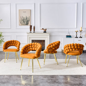 English Elm Set of 2 Sculptural Bubble Backrest Velvet Dining Chairs with Matte Black Legs Gold,Orange W3875P370930