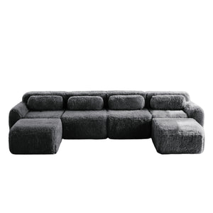 English Elm U-shaped Modular Sectional Sofa with Plush Fabric and High Resilience Foam for Living Rooms Dark Grey W714S01555