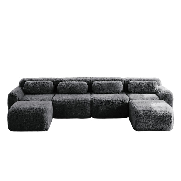 English Elm U-shaped Modular Sectional Sofa with Plush Fabric and High Resilience Foam for Living Rooms Dark Grey W714S01555