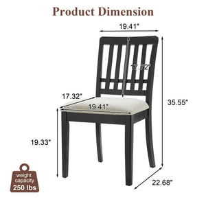 English Elm 2-piece Scandinavian Rubberwood Dining Chair Set with Curved Backrest and Padded Fabric Seat Black N752P405934B