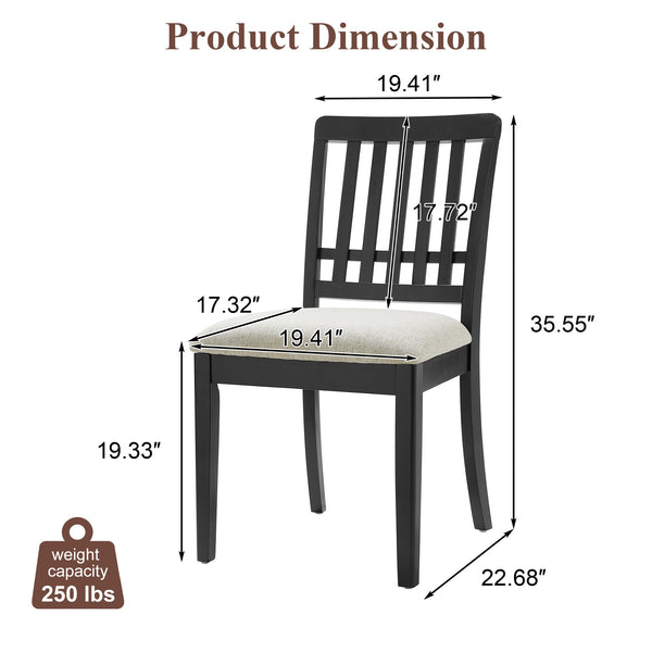 English Elm 2-piece Scandinavian Rubberwood Dining Chair Set with Curved Backrest and Padded Fabric Seat Black N752P405934B