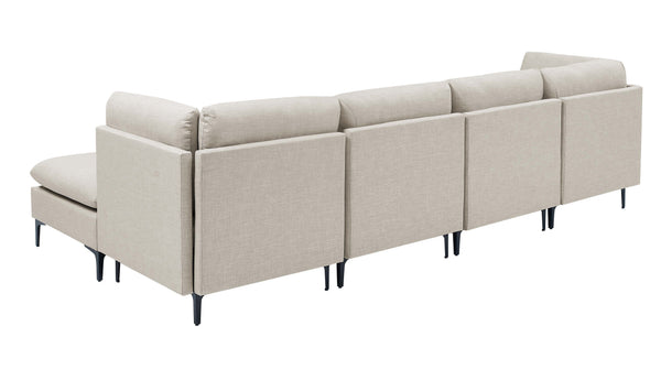 English Elm Linen Upholstered Modular Sectional Sofa with Tall Black Metal Legs for Open Living Almond B2748S00185