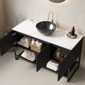 English Elm Tulio 48" Freestanding Bathroom Vanity With Soft-Close Doors & Unique Carrara Stone Countertop W2615S00260-GIGA