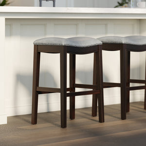 English Elm 31in. Hardwood Barstool Nailhead Faux Leather Seat Club Style Kitchen Island Seating Gray B2751P436411