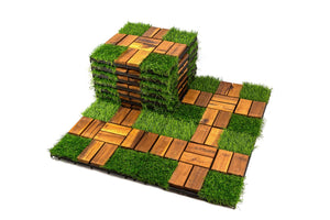 English Elm Acacia Wood Interlocking Deck Tiles Natural Grain Patio Balcony Floor 30 Pack T3656P456170