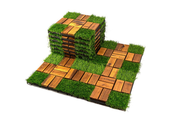 English Elm Acacia Wood Interlocking Deck Tiles Natural Grain Patio Balcony Floor 30 Pack T3656P456170
