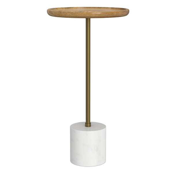English Elm Turner Mixed Material Side Table with Mango Wood Marble Base and Brass Frame B136P419858