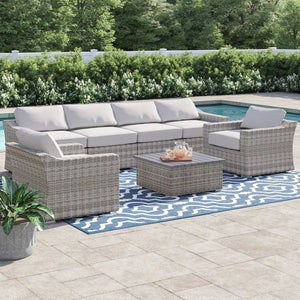 English Elm Fully Assembled 6-Person All-Weather Wicker Sectional Set With Cushions For Elegant Outdoor Relaxation B120S00016
