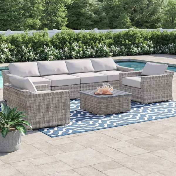 English Elm Fully Assembled 6-Person All-Weather Wicker Sectional Set With Cushions For Elegant Outdoor Relaxation B120S00016