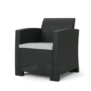 English Elm Christopher Knight Home® - 5 Seater Outdoor Wicker Chat Set with Waterproof Removable Cushions, Durable Polypropylene, Charcoal 61311.00