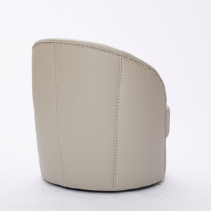 English Elm Gream Cream Top-Grain Leather Swivel Chair — 360° Smooth Spin, Riveted Mid-Century Lounge for Home Office W570P386956