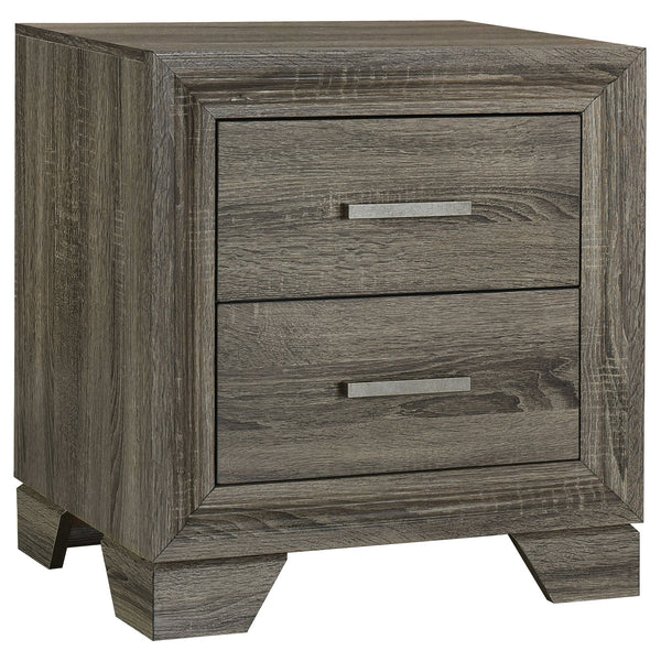 English Elm Funston Brown Oak Nightstand with 2 Drawers, Tapered Legs & Metal Bar Handles for Organized Style B062P375571