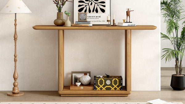 English Elm Mirod Acacia Veneer Console Table with U-base and Curved Edges for Entryway Natural N760P237958N