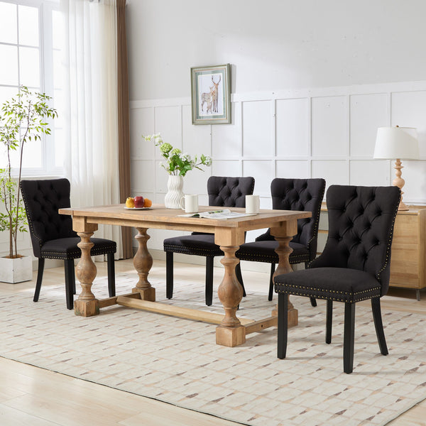 English Elm Nikki Tufted Flax Linen Dining Chair with Solid Wood Frame, High-Rebound Cushion, Nailhead Trim Black W1143P233648