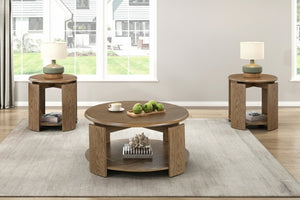 English Elm Stylish Oak Veneer 3 Piece Round Living Room Set with Swivel Top and Caster Base B011S02496