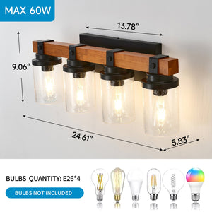 English Elm 4-light Matte Black Wood Accent Wall Sconce with Clear Glass Shades for Modern Homes W5008P388938
