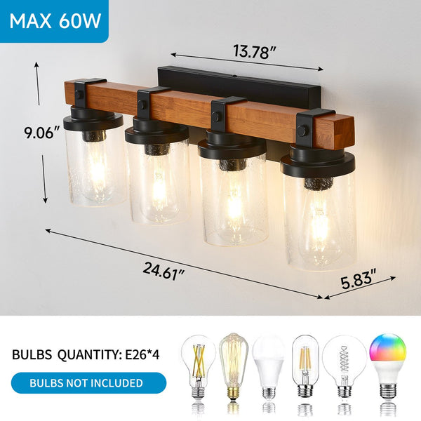 English Elm 4-light Matte Black Wood Accent Wall Sconce with Clear Glass Shades for Modern Homes W5008P388938