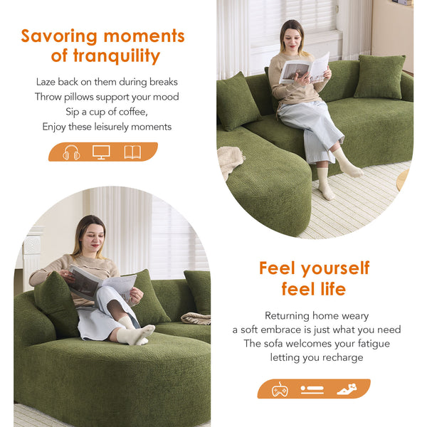 English Elm Compression Compression Sponge Sofa Curved Modular Sectional with 30D High-Density Chenille Sleeper for Cozy Apartment Living Room Comfort and Safe Rounded Design Antique Green,Green W2231S00031