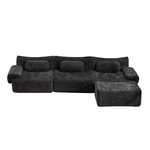 English Elm Modular Chenille Deep Seat Sectional Sofa with Bamboo Frame for Living Room Lounge Black W1829S00071