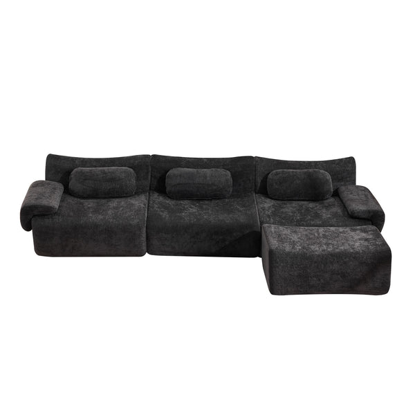 English Elm Modular Chenille Deep Seat Sectional Sofa with Bamboo Frame for Living Room Lounge Black W1829S00071