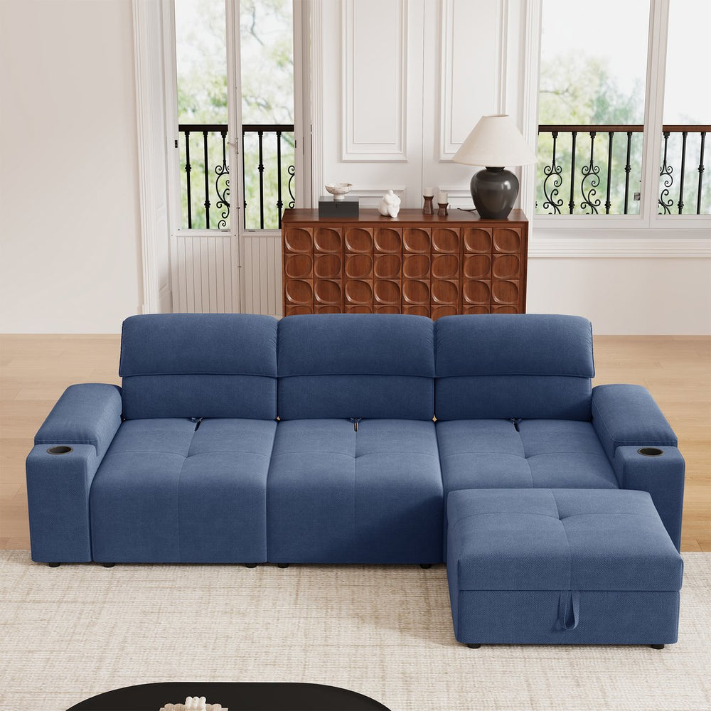 English Elm Modern Modular L-shaped sectional sofa 105-inch cloud deep-seat 4-seat cotton comfort with ottoman and storage Blue W3820S00008