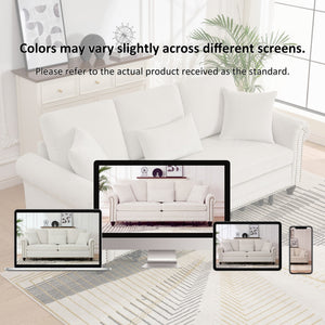 English Elm 86" Chenille Sleeper Sofa with Nailhead Rolled Arms Three Seat Convertible for Any Room Beige W3373S00087