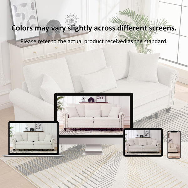 English Elm 86" Chenille Sleeper Sofa with Nailhead Rolled Arms Three Seat Convertible for Any Room Beige W3373S00087
